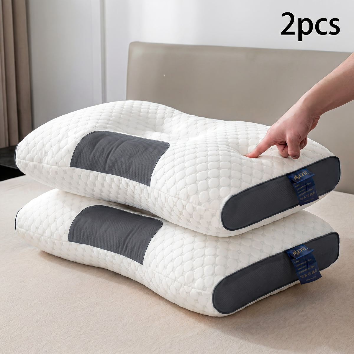 Neck Pillow Set 2 Pack Breathable Ergonomic Design with Removable Zippered Pillowcase - Relieves Shoulder Neck Pressure, 6 Colors Gray Purple Blue Green, Bedroom Travel