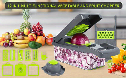 16-in-1 Manual Vegetable Chopper Set with 8 Blades, Container, Grater & Strainer – Professional Onion, Carrot & Garlic Slicer for Easy Cooking