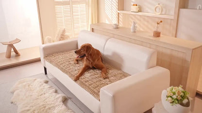 Sofa Cover Plush Velvet - Washable Stretch Couch Cover with Wavy Edge, Soft Shu Velveteen Sofa Protector for 1 2 3 4 Seater, Easy Install Furniture Cover in White Khaki Gray