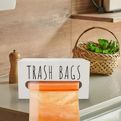Wood Garbage Bag Dispenser One-Touch Operation Storage Box for Kitchen Bathroom Living Room – Countertop Trash Bag Organizer Holder, No Manual Refills, Modern Wood Design, 2 Colors Available
