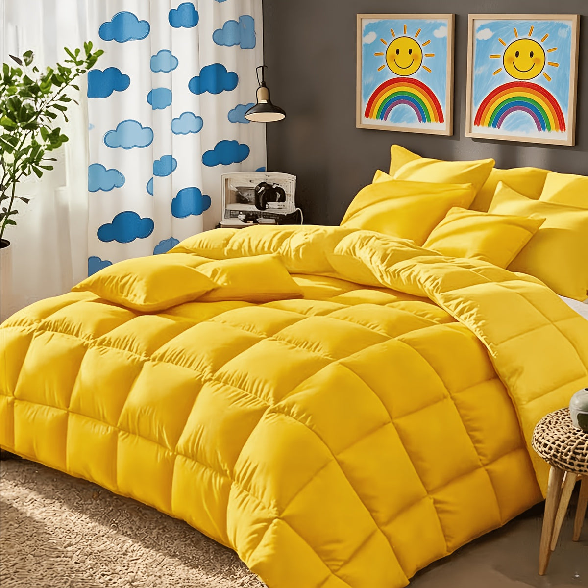 Comforter Sets Queen King Full 7 Piece Bed in a Bag – Soft Satin-Like Fabric, Breathable Quilt Set with Fitted Sheet, Flat Sheet & 4 Pillowcases, Multiple Colors for Bedroom Hotel School