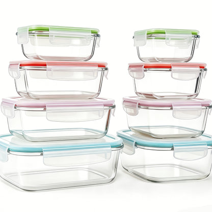 Glass Food Storage Set 16-Piece – 8 Borosilicate Glass Containers + 8 Airtight Lids Leak-Proof Microwave Oven Refrigerator & Dishwasher Safe Meal Prep Lunch Boxes for Office Home