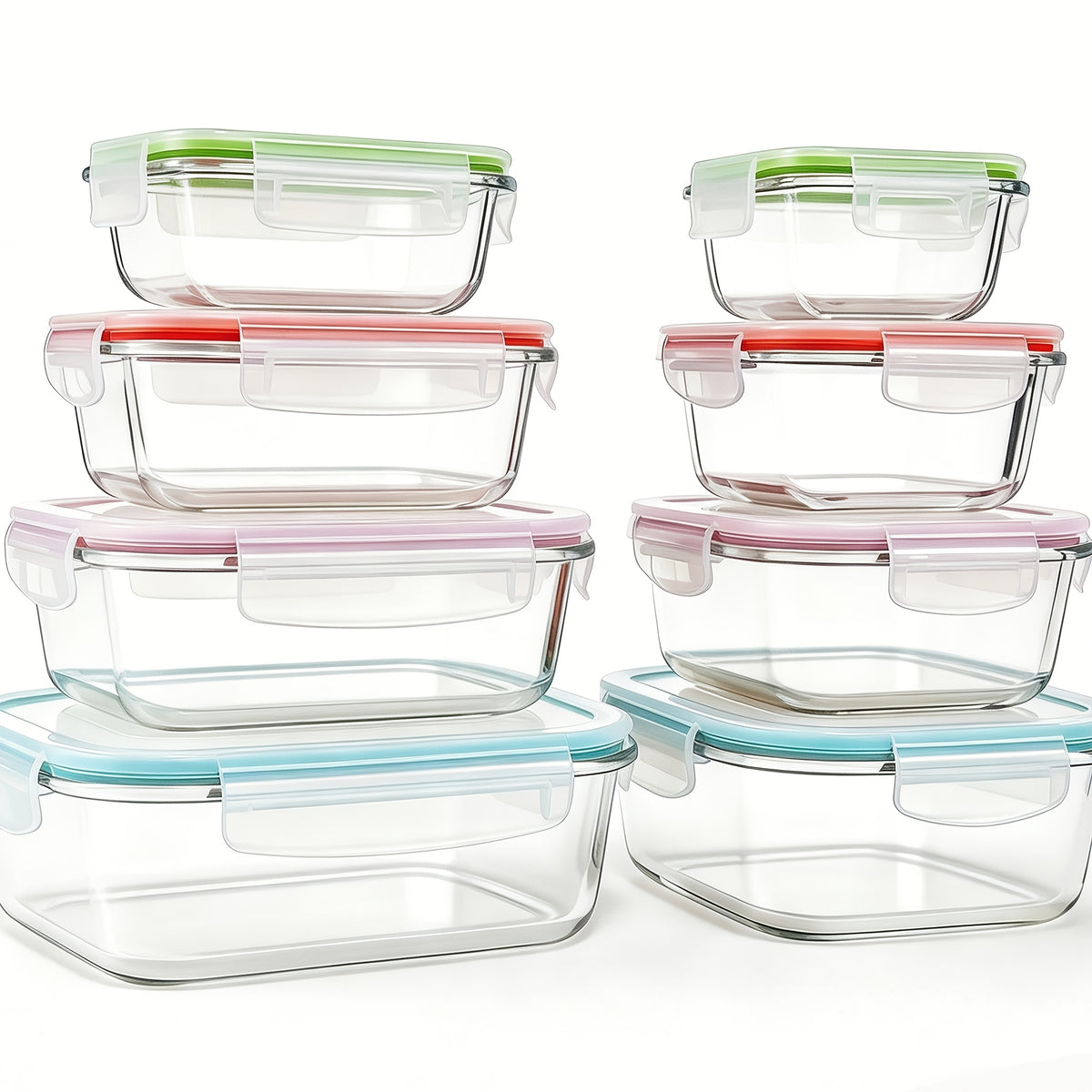 Glass Food Storage Set 16-Piece – 8 Borosilicate Glass Containers + 8 Airtight Lids Leak-Proof Microwave Oven Refrigerator & Dishwasher Safe Meal Prep Lunch Boxes for Office Home
