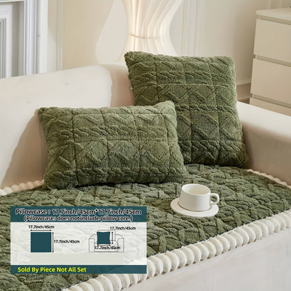 Bohemian Sofa Cover Quilted Plush with Ruffles – Machine Washable Couch Protector for Pets, Anti-Slip Furniture Cover for Armchair Loveseat 3 4 Seater Sofa