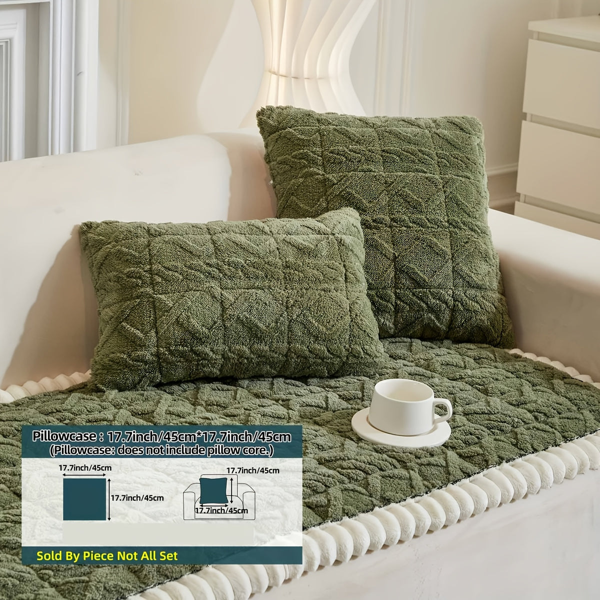 Bohemian Sofa Cover Quilted Plush with Ruffles – Machine Washable Couch Protector for Pets, Anti-Slip Furniture Cover for Armchair Loveseat 3 4 Seater Sofa