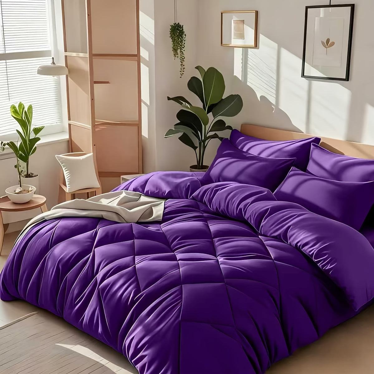Cooling Comforter Set Queen King Twin - Lightweight Breathable Microfiber Fluffy Bedding with Rhombus Grid, Soft All Season Comforter with Pillowcases, 20 Colors Available