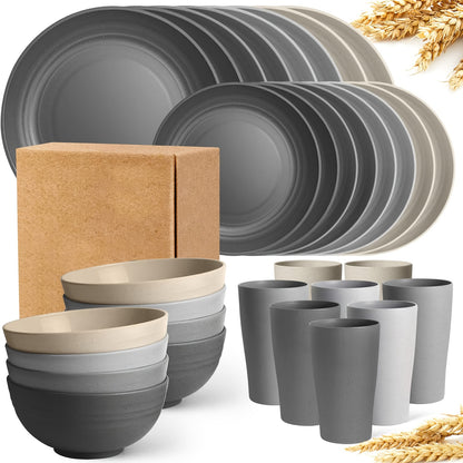 Wheat Straw Dinnerware Set Unbreakable Multicolor – 4 / 16 / 32 Piece Lightweight Dish Set with Dinner Plate, Dessert Plate, Bowl & Cup | Dishwasher Safe, Perfect for Camping, Everyday Use & Gifts | Home Viaco