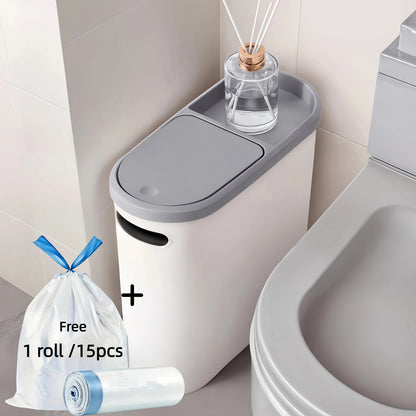 Small Bathroom Trash Can Plastic Wastebasket with Built-In Handles – Compact Rustproof Space-Saving Bin for Bathroom Laundry Office 1 or 2 Pack