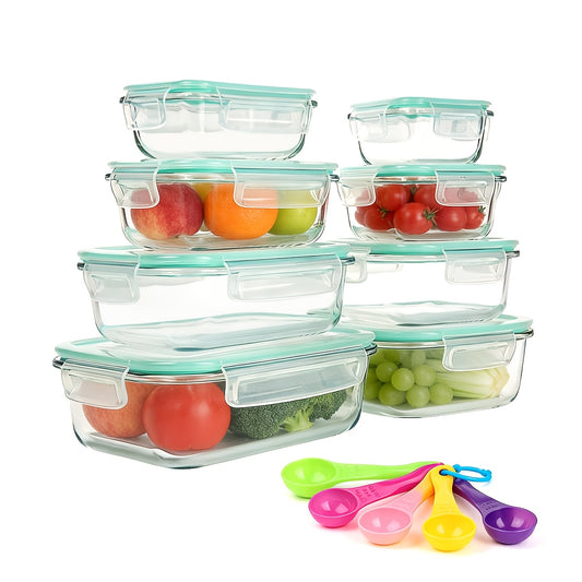 Glass Food Storage Containers Set 16 Piece with Lids, Airtight Meal Prep Containers, Microwave & Oven Safe, BPA-Free Lids, Perfect for Salads, Fruits, Vegetables, Leftovers & Lunch Boxes
