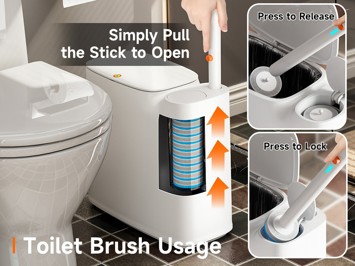Toilet Brush with Trash Can 2-in-1 Bathroom Set - Slim 7.7L Waste Bin with Disposable Brush Heads, Space Saving Narrow Bathroom Trash Can with Lid for Small Bathroom RV Apartment