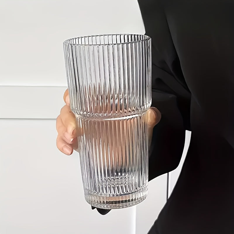 Vintage Striped Drinking Glasses with Glass Straws 19oz Borosilicate - Iced Coffee Cups Juice Glasses for Family Party - Thickened High Borosilicate Glass Tumbler Set of 2 or 4