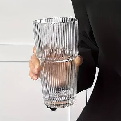 Vintage Striped Drinking Glasses with Glass Straws 19oz Borosilicate - Iced Coffee Cups Juice Glasses for Family Party - Thickened High Borosilicate Glass Tumbler Set of 2 or 4