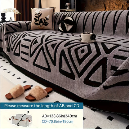 Sofa Cover Couch Protector Bohemian Retro Woven Velvet Throw Blanket – Pet Friendly Slip Resistant Machine Washable Soft Plush Slipcover for Armchair Loveseat 3 4 Seater Sectional Sofa White Grey Dark Gray
