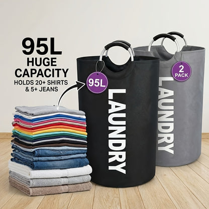 Extra Large Foldable Laundry Basket Set 95L/25 Gal – 2-Pack Thickened Waterproof Oxford Cloth Tall Storage Baskets for Bedroom, Bathroom, Dorm & Closet Organization, Multiple Colors
