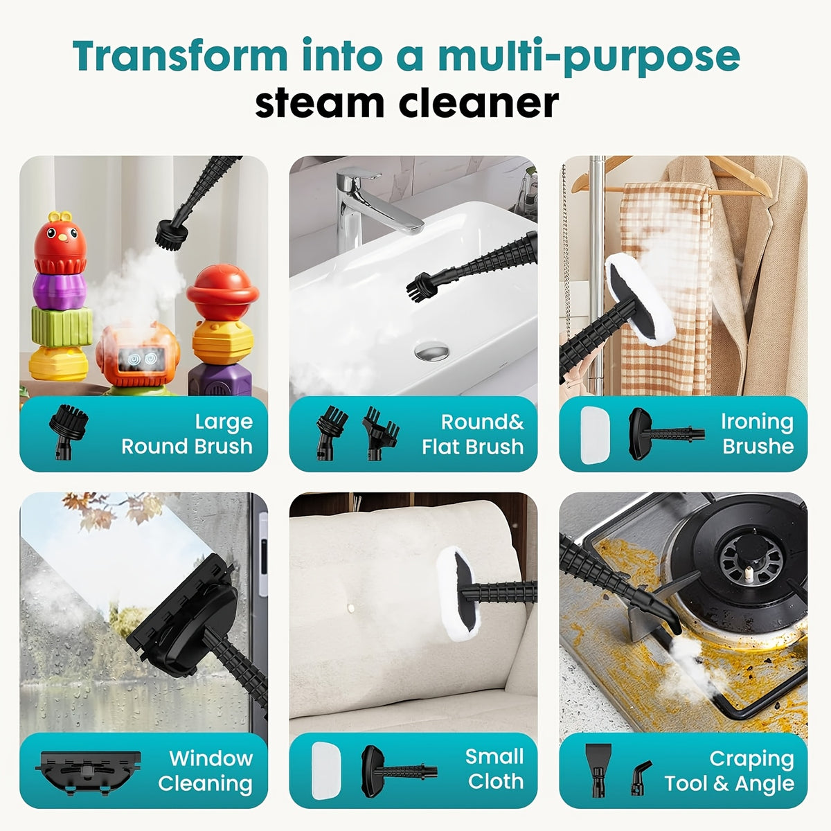Steam Mop 10-in-1 1300W Detachable Handheld Floor Cleaning Machine – Multi-Surface Steam Cleaner for Hardwood, Tile, Laminate & Carpet, 16Ft Cord, 2 Washable Pads, Upright & Handheld 2-in-1