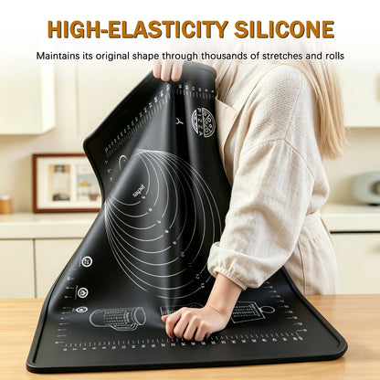Silicone Pastry Mat Extra Thick 6mm Non-Slip Baking Mat with Measurements, Reusable Dough Rolling Mat for Pizza Cake Bread, Odor-Free Natural Dye Silicone Baking Sheet for Kitchen Counter