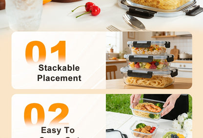 Glass Meal Prep Containers 12-Pack Thickened with Lids, Airtight Leak-Proof Glass Food Storage Containers for Lunch, Microwave Oven Freezer & Dishwasher Safe Bento Boxes for Kitchen Pantry
