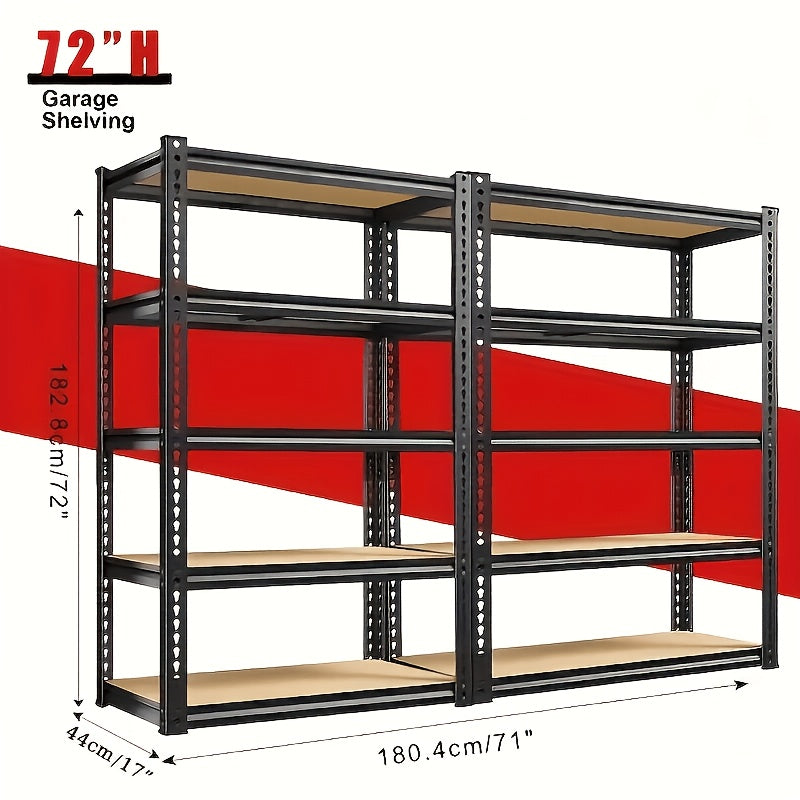 Heavy Duty Metal Shelving Unit 5-Tier Garage Storage Rack 60"/72" Height, 2000 lbs Capacity, Adjustable Steel Shelf for Garage, Basement, Pantry & Utility Room – Black Powder-Coated, 1 or 2 Pack