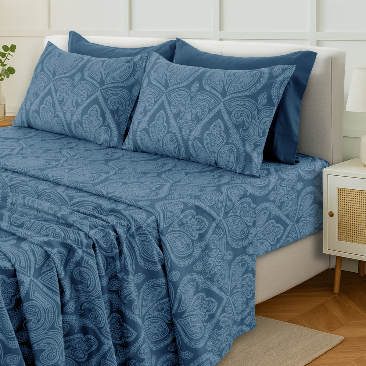 Deep Pocket Fitted Sheet Set 4-Piece Microfiber Soft Brushed Polyester Wrinkle Free Bed Sheets 10 Colors Twin Full Queen King California King