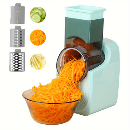 Electric Vegetable Slicer Shredder with Multi Cone Blades – Spiralizer & Salad Maker for Fruits Veggies, Stainless Steel, Semi-Auto, White & Green