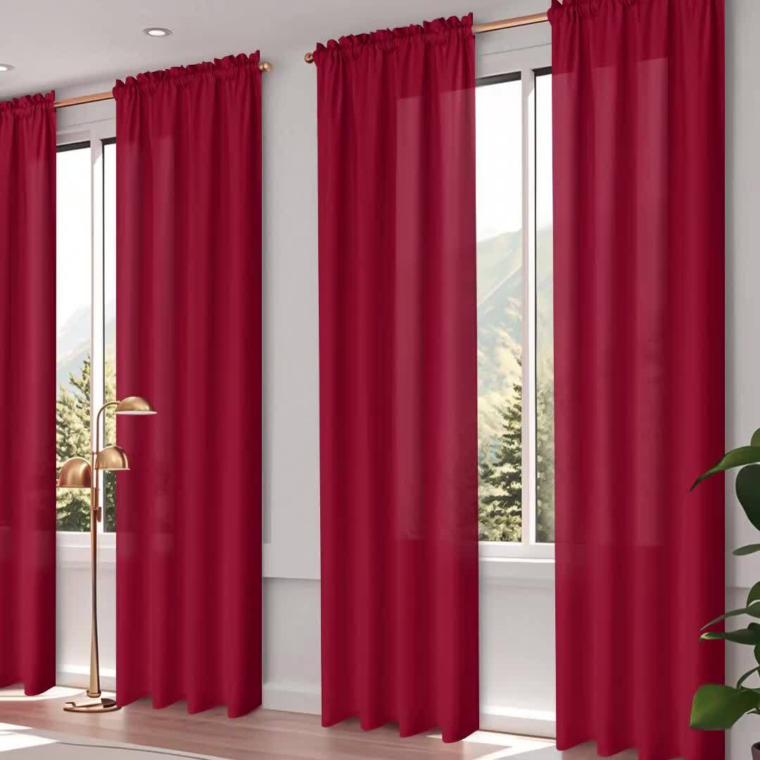 Rod Pocket Curtains 4 Panels Light Filtering – Fade Resistant Polyester Window Drapes for Living Room Bedroom Home Office, Navy Blue Beige Red, 37"-54" Wide