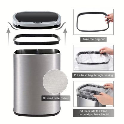 13 Gallon Touchless Motion Sensor Trash Can 50L – Automatic Smart Garbage Can for Kitchen, Office, Bedroom & Living Room, Plastic & Stainless Steel, Multiple Colors