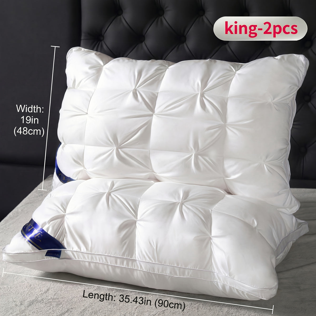 Bed Pillows 2 Pack Hotel Quality Queen King Size, Fluffy Neck Support Sleeping Pillow Set, Cooling Breathable Polyester Fill, Low-Allergen Soft Pillow for Side Back Stomach Sleepers, 6 Colors