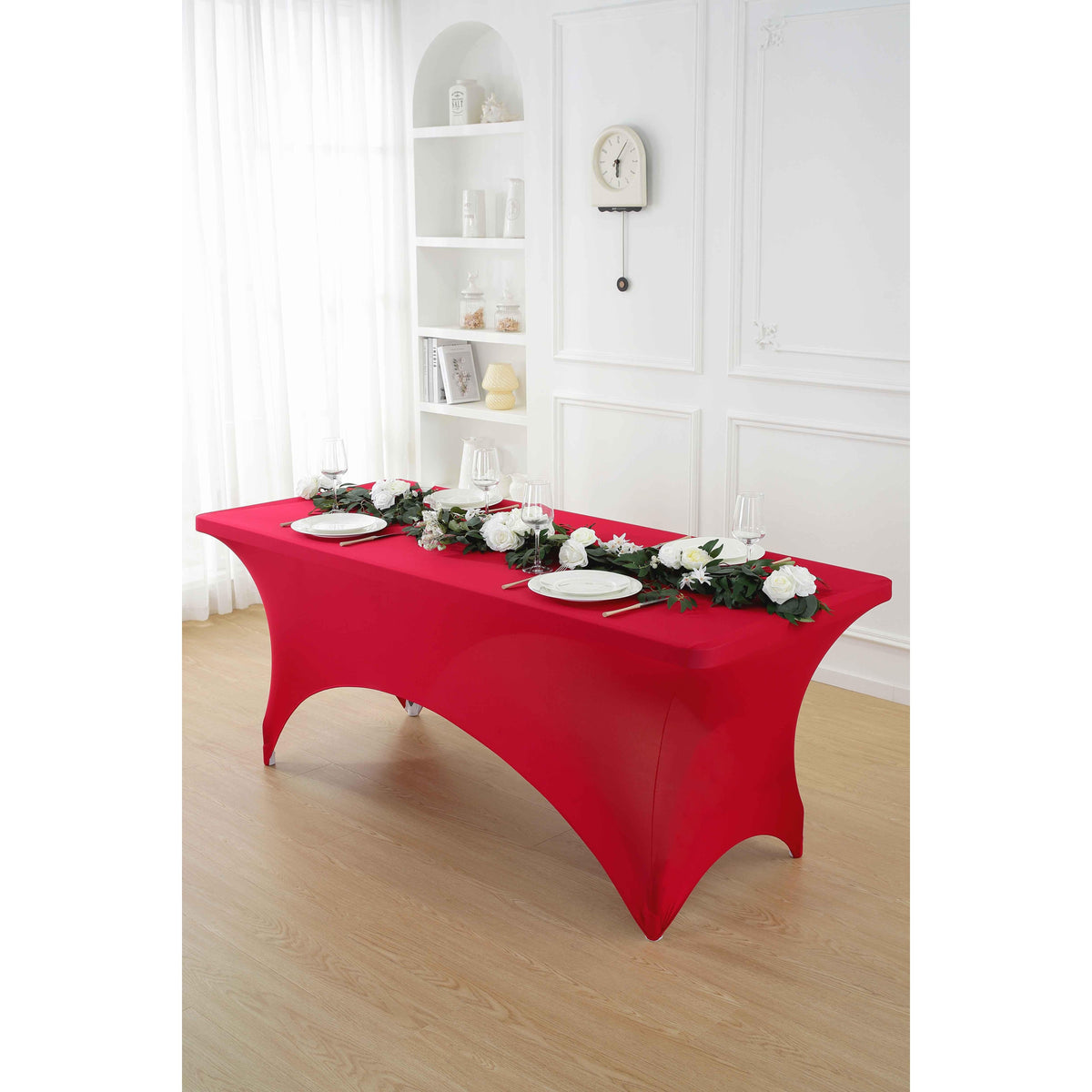 Spandex Tablecloth Fitted Stretch Table Cover 4ft 6ft 8ft - Wrinkle-Free Rectangle Table Cloth for Wedding, Party, Event, Banquet - 2-Pack Multi-Color Options White Black Navy Blue Pink