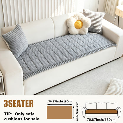 Sofa Cover Plush Velvet - Washable Stretch Couch Cover with Wavy Edge, Soft Shu Velveteen Sofa Protector for 1 2 3 4 Seater, Easy Install Furniture Cover in White Khaki Gray