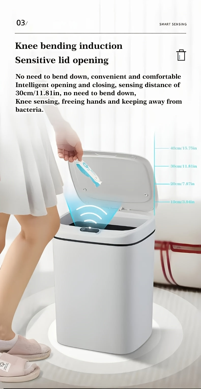Motion Sensor Trash Can Small Touchless Lidded Smart Waste Bin – 3 to 4 Gallon Automatic Sensor Garbage Can for Bathroom, Kitchen, Office & Home, Minimalist Design