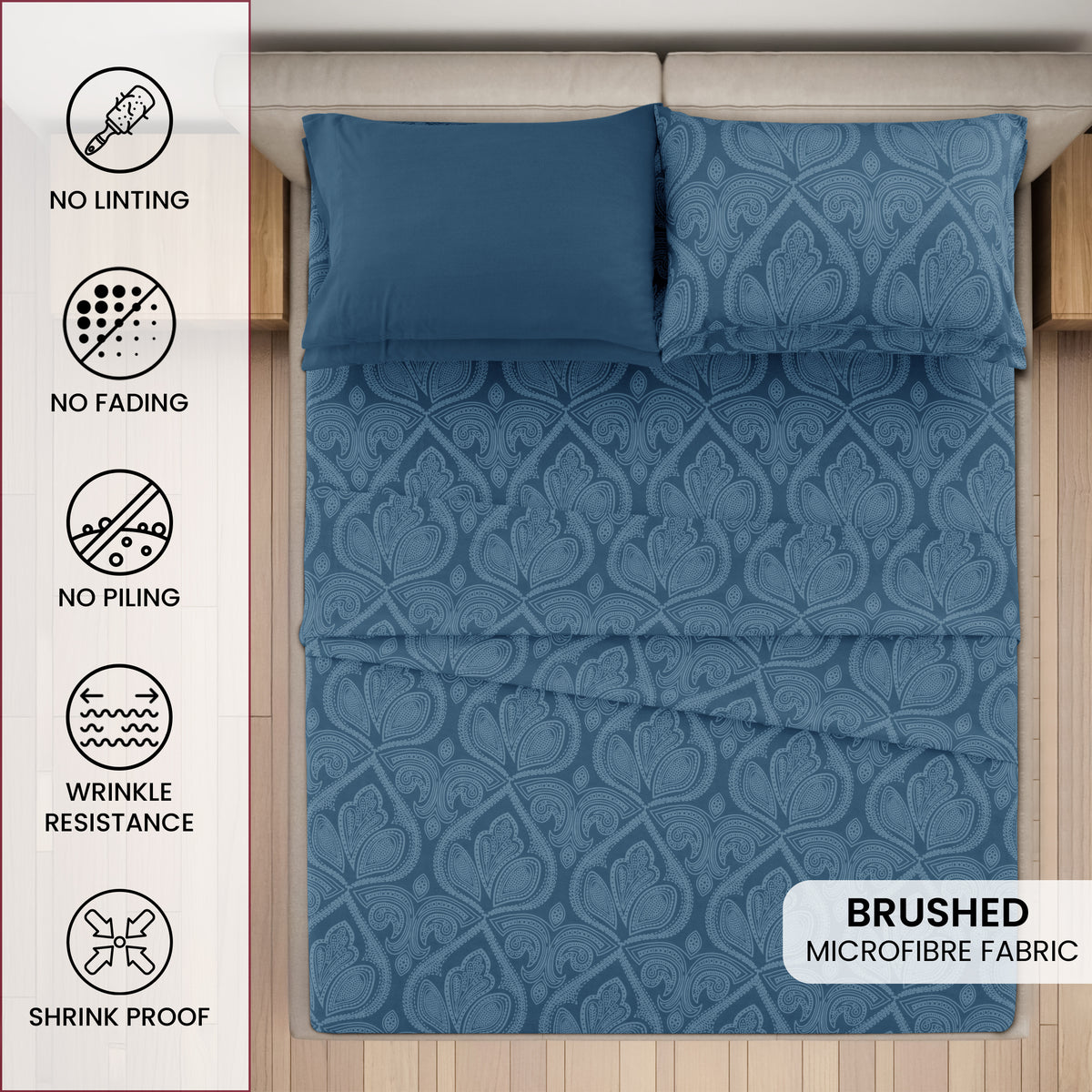 Deep Pocket Fitted Sheet Set 4-Piece Microfiber Soft Brushed Polyester Wrinkle Free Bed Sheets 10 Colors Twin Full Queen King California King