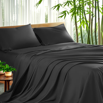 Cooling Bamboo Sheet Set 4 Piece – Soft Hotel Quality Bedding with Fitted Sheet, Flat Sheet & 2 Pillowcases, 16" Deep Pocket, Wrinkle & Shrink Resistant, All Season, Luxury Gift Box, Full Queen King