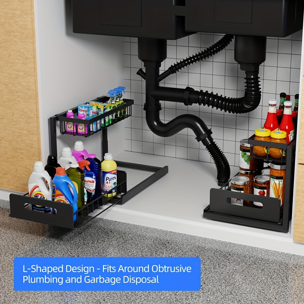 Metal Pull Out Under Sink Organizer with Sliding Drawer – Sturdy Steel Under Sink Storage Shelves for Kitchen & Bathroom Cabinet Organization, Black White Gray, 1 Pack & 2 Pack