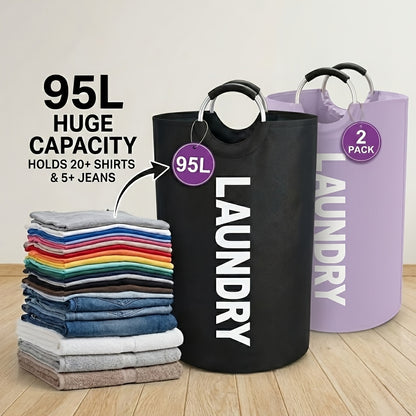Extra Large Foldable Laundry Basket Set 95L/25 Gal – 2-Pack Thickened Waterproof Oxford Cloth Tall Storage Baskets for Bedroom, Bathroom, Dorm & Closet Organization, Multiple Colors