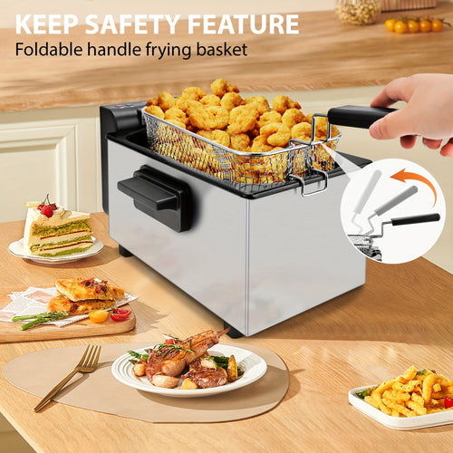 Home Deep Fryer with Basket Stainless Steel – 1.5L 2.5L 3L 6L Oil Fryer Adjustable Temperature 266–374°F Viewing Window Lid Cool-Touch Handle Easy Clean Kitchen Cooking Appliance