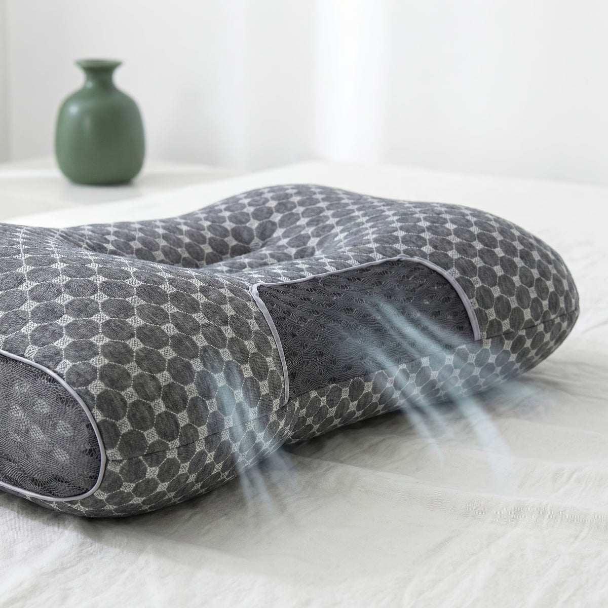 Neck Pillow Set 2 Pack Breathable Ergonomic Design with Removable Zippered Pillowcase - Relieves Shoulder Neck Pressure, 6 Colors Gray Purple Blue Green, Bedroom Travel