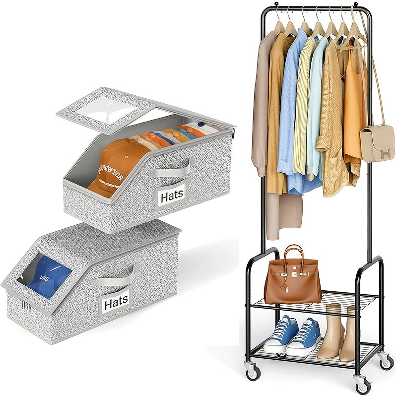 Baseball Cap Storage Box Set of 2 - Large Capacity Hat Organizer with Zipper, Foldable Stackable Dustproof Closet Storage, Multi-Purpose for Hats Clothes Accessories, Durable Fabric
