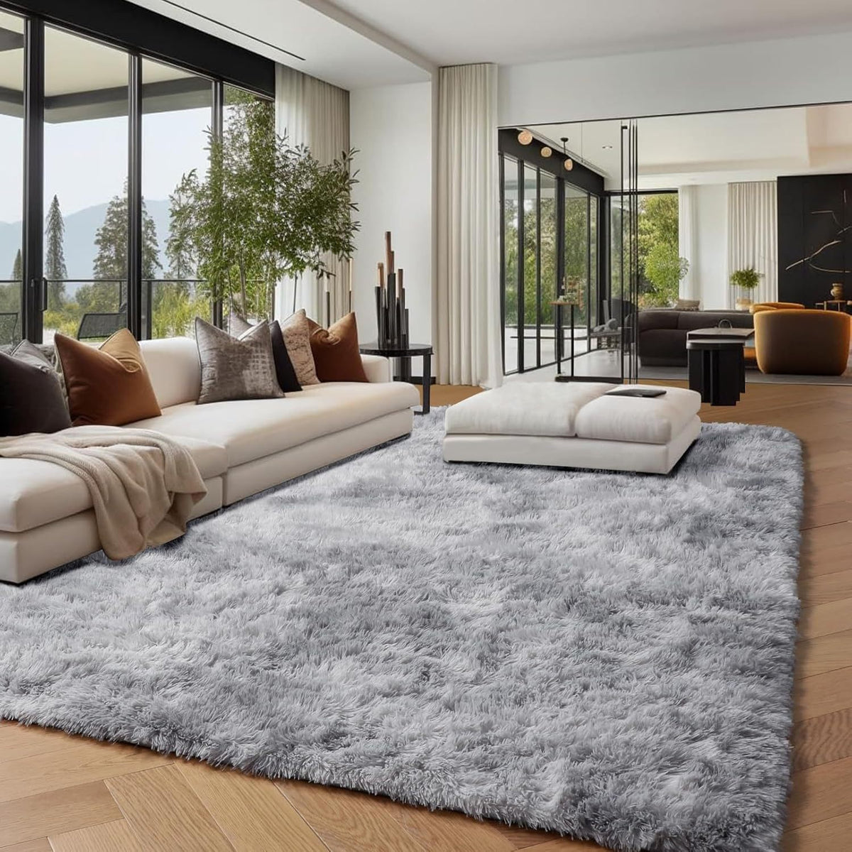 Machine Washable Shaggy Area Rug 650GSM Thick Plush – Soft Fluffy Carpet for Living Room Bedroom Playroom, Jacquard Tie-Dye & Solid Colors, 5x8 6x9 8x10 Ft, Black Grey White Pink Blue