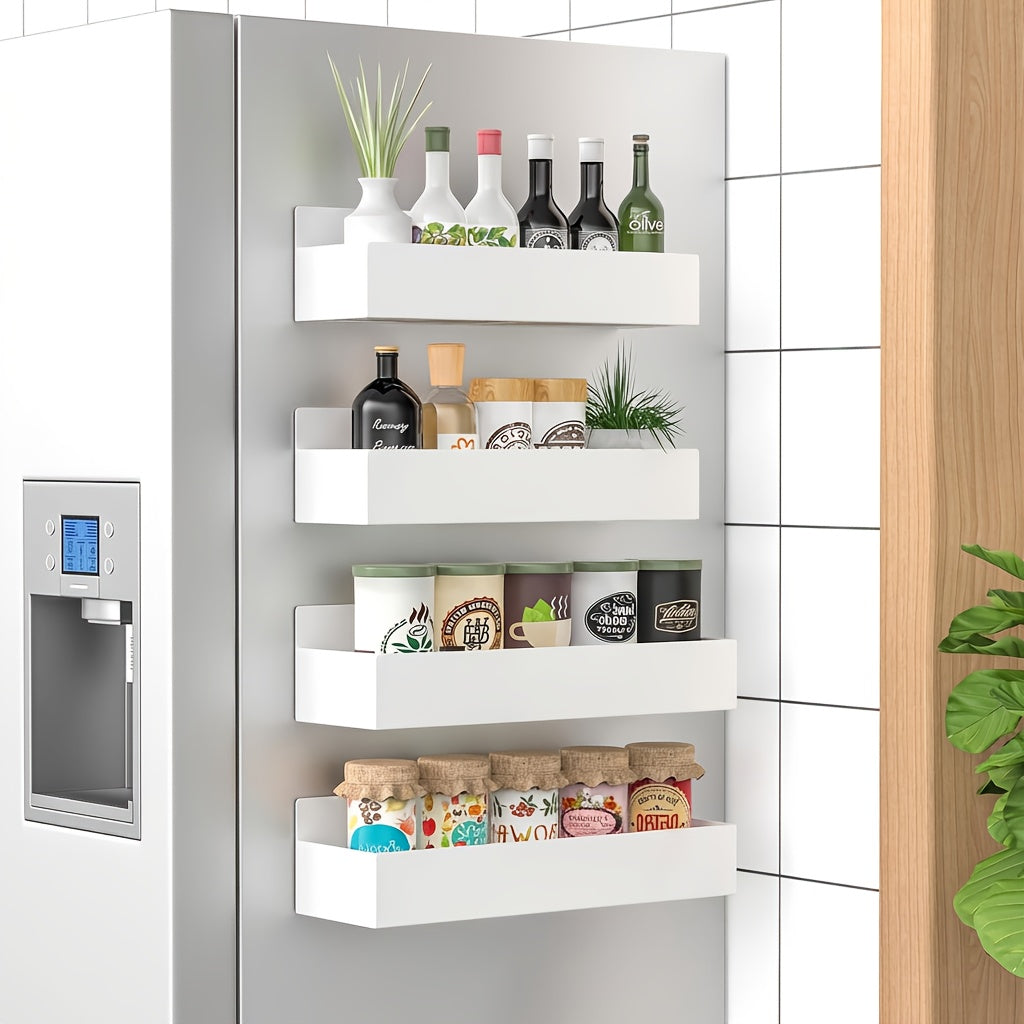 Magnetic Fridge Organizer Shelf Set - Movable Metal Refrigerator Storage Rack, Multi-Purpose Magnetic Spice Shelf for Kitchen & Bathroom, Space-Saving Side Wall Organizer, Black White 2pcs 4pcs