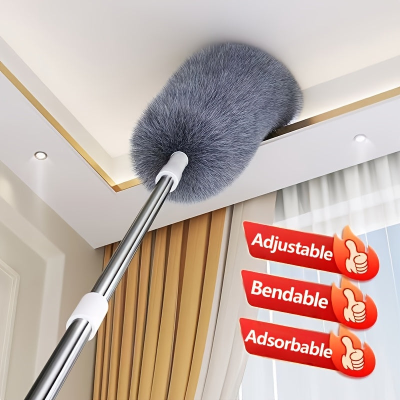 Ceiling Duster Mop Adjustable Bendable Microfiber Washable Reusable Cleaning Tool for High Ceilings Fans Furniture Cars - Extendable Long Handle Cobweb Duster for Home
