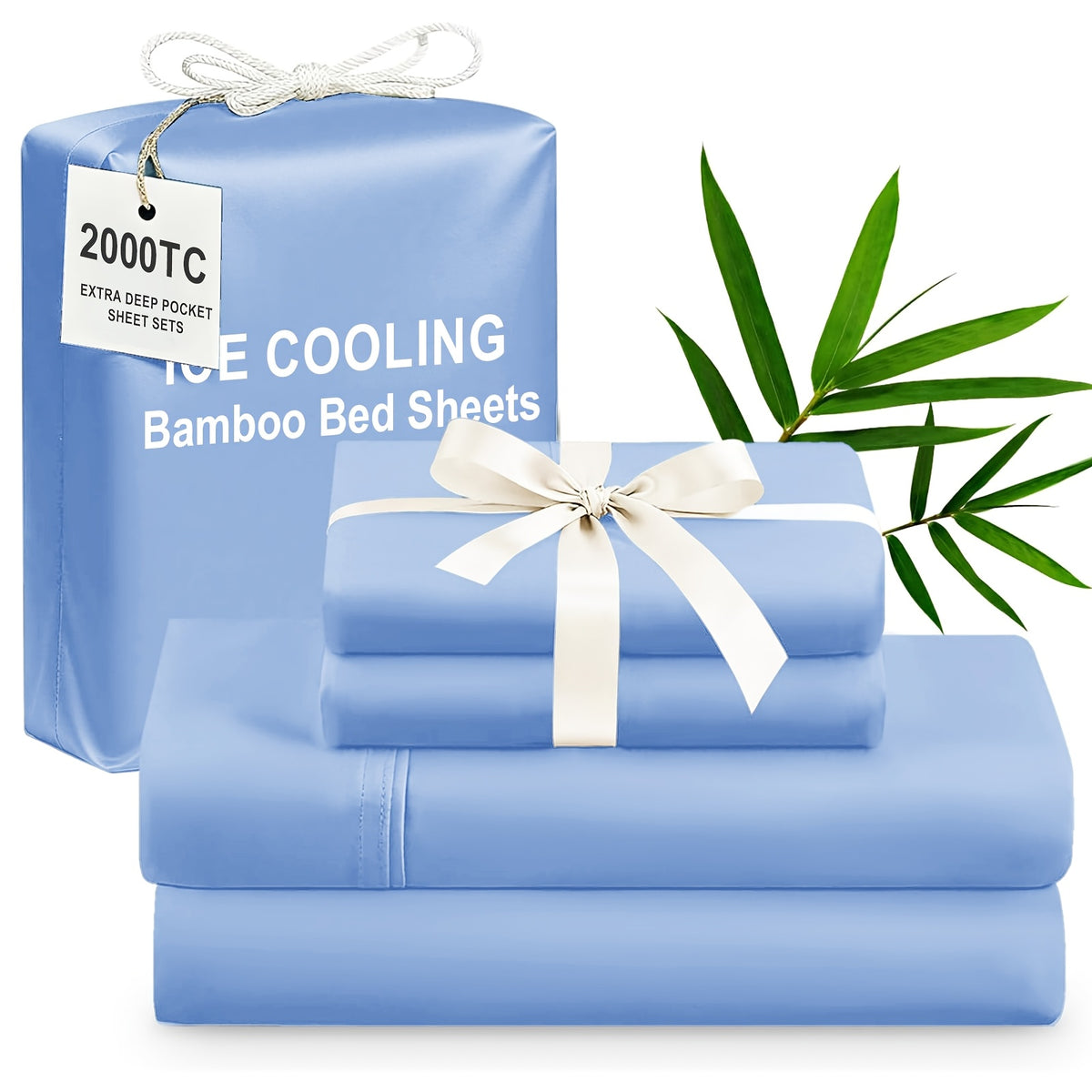 Bamboo Cooling Bed Sheets 4 Piece Set – Extra Deep Pocket Fitted Sheet, Flat Sheet & Pillowcases for Hot Sleepers | Breathable Soft Bedding | Twin Full Queen King | 12 Colors