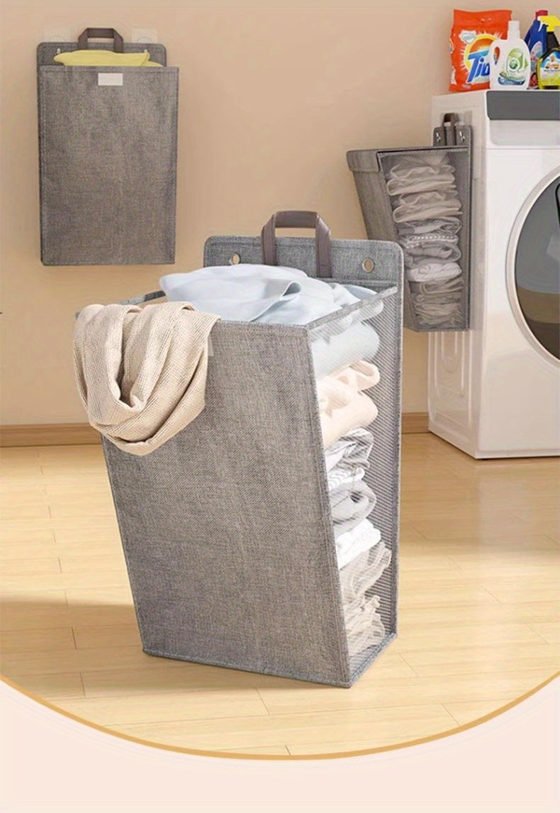 Foldable Wall Mounted Laundry Hamper Oxford Cloth with Lid Space Saving Collapsible Clothes Storage Basket Bedroom Bathroom Living Room Large 22x15 Inch Gray