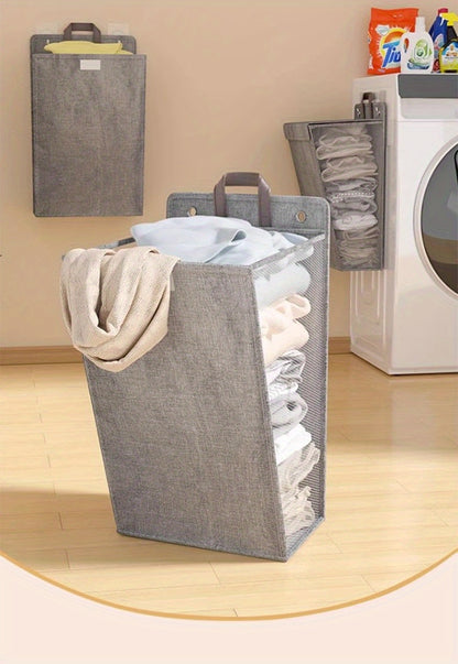 Foldable Wall Mounted Laundry Hamper Oxford Cloth with Lid Space Saving Collapsible Clothes Storage Basket Bedroom Bathroom Living Room Large 22x15 Inch Gray