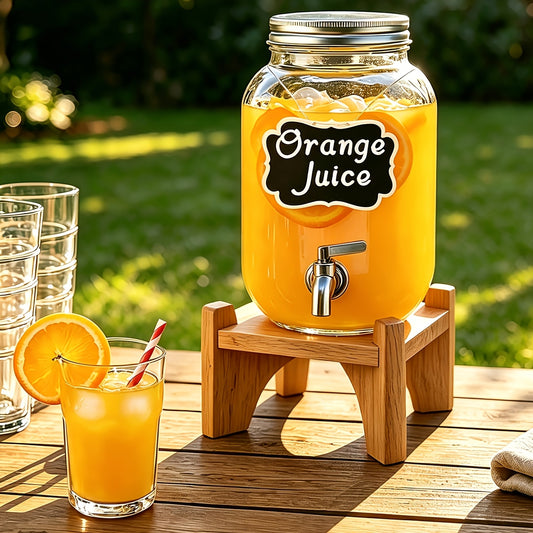 Drink Dispenser with Fruit Infuser & Ice Cylinder 1 Gallon – Glass Beverage Dispenser Stainless Steel Spigot for Parties Lemonade BBQ Picnic Weddings Events 1 or 2 Pack