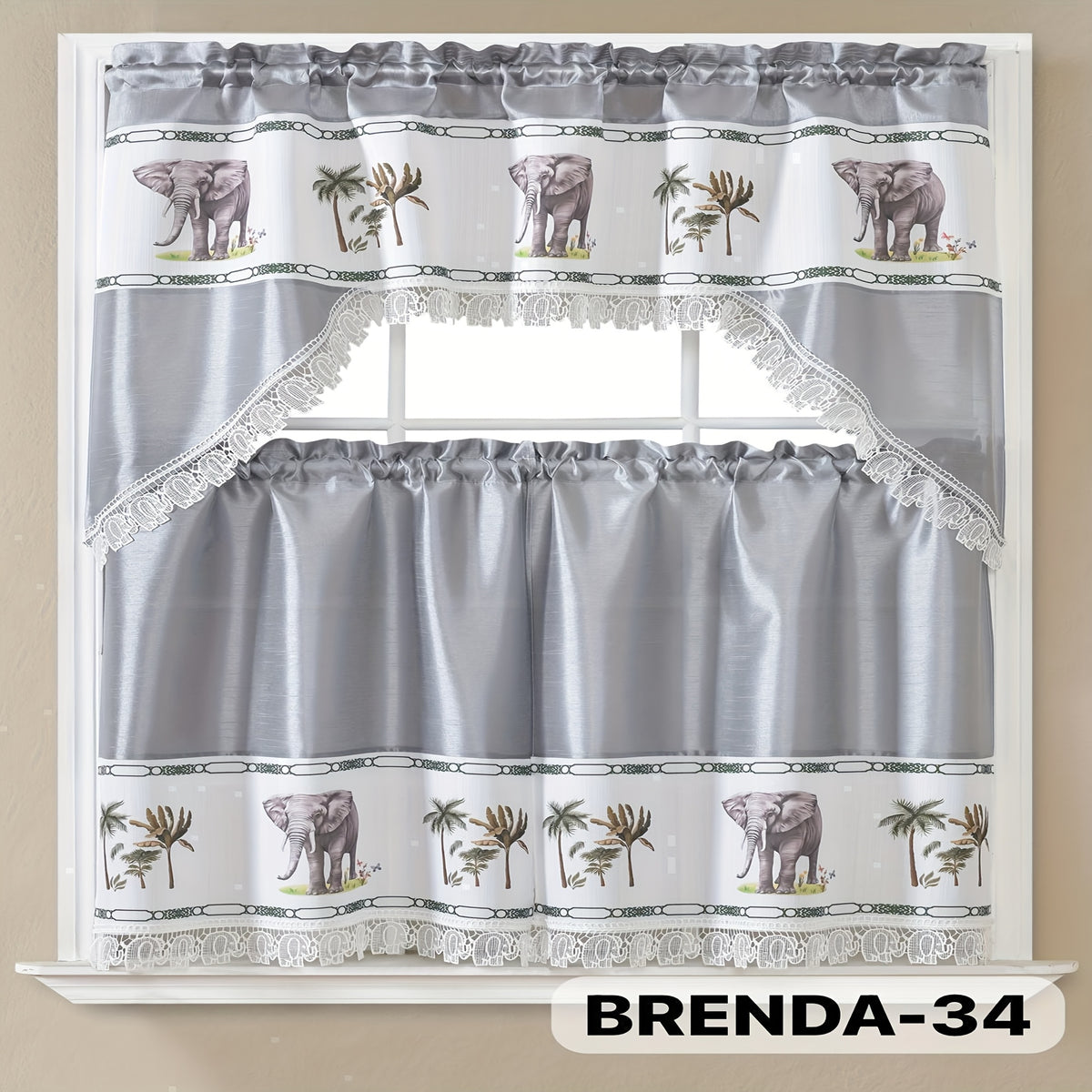 Kitchen Curtains Set 3 Piece with Embroidery – Satin Fabric Valance and Tier Curtains for Kitchen Windows, 49 Colors, Light Filtering, Rod Pocket, Machine Washable
