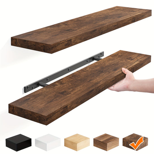 Floating Shelves Wall Mounted Wood – Set of 2, 4 or 6, 15.7” / 19.7” / 22”, Heavy Duty 30 lb Capacity, Wooden Wall Shelf for Living Room, Kitchen, Bathroom & Bedroom, Brown Black White Walnut Gray