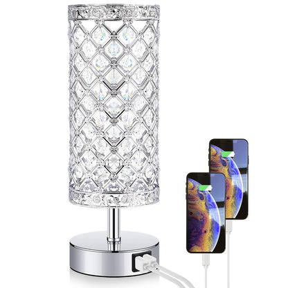 Crystal Table Lamp with Touch Control & 2 USB Ports – 3-Way Dimmable Bedside Nightstand Light for Bedroom, Living Room & Office, LED Bulb Included