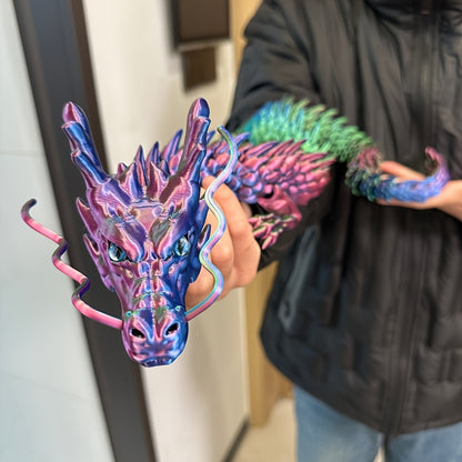 3D Printed Chinese Dragon Figurine 35 Inch Poseable – Giant Articulated Flexible Dragon Collectible Sculpture for Home Office Car Desk Decor, Fantasy Dragon Gift for Collectors Men Women Kids