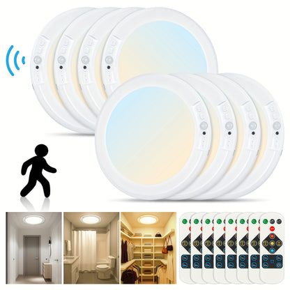 Rechargeable LED Ceiling Light with Motion Sensor & Remote Control – Battery Operated, 3 Color Temps (3000K/4500K/6500K), 10 Brightness Levels, Dimmable Closet Light for Bathroom, Hallway, Pantry & Porch – White, Black & Gold