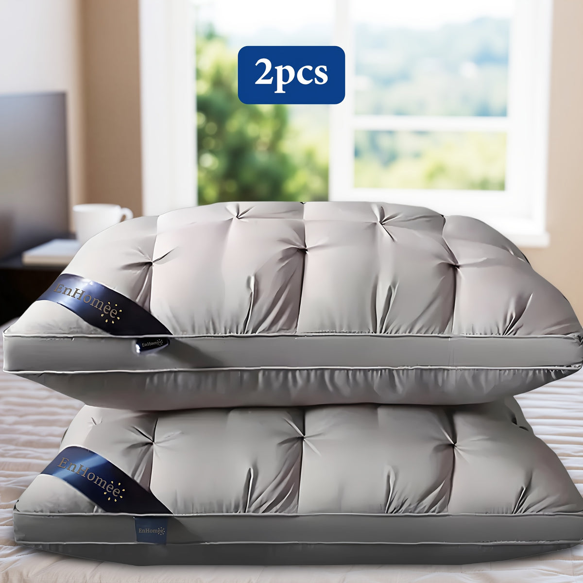 Hotel Quality Bed Pillows 2 Pack 900g Polyester Fill Twisted Flower Pattern Adjustable Loft Soft Breathable Pillow for Side Back Stomach Sleepers White Light Gray Dark Gray